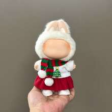 Ropa de muñeca navideña de 6.69 pulgadas, compatible con Labubu, 1 set de decoración - Tocado de moda, conjunto de ropa y pantalones o falda, adecuado para muñecas de 6.69 pulgadas, accesorios navideños lindos de BuLabu, para jugar y exhibir (zapatos y muñecas no incluidos)