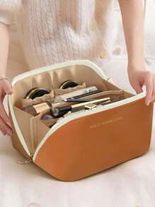 多功能旅行收纳包，PU皮革防水化妆包，大容量双层化妆包，化妆品收纳整理包，洗漱包，旅行居家化妆包收纳包，化妆品收纳袋，旅行必备，适合邮轮旅行、秋季大学假期旅行，女士化妆包，化妆品收纳包 - 彩色 - 查看 12