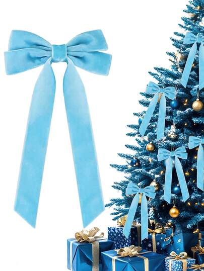 1个/3个/6个蓝色丝绒蝴蝶结圣诞树装饰品，5英寸 x 10英寸，适用于圣诞树、家居、房间、生日派对、前门、婚礼等节日装饰