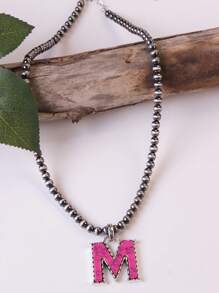 1pc Western Country Style Vintage Textured CCB Multicolor Leopard Print Black & White Plaid 26 Letter Minimalist Pendant Necklace, Sweater Chain