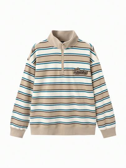 Balabala 2025秋季新款青少年男童条纹半拉链长袖卫衣