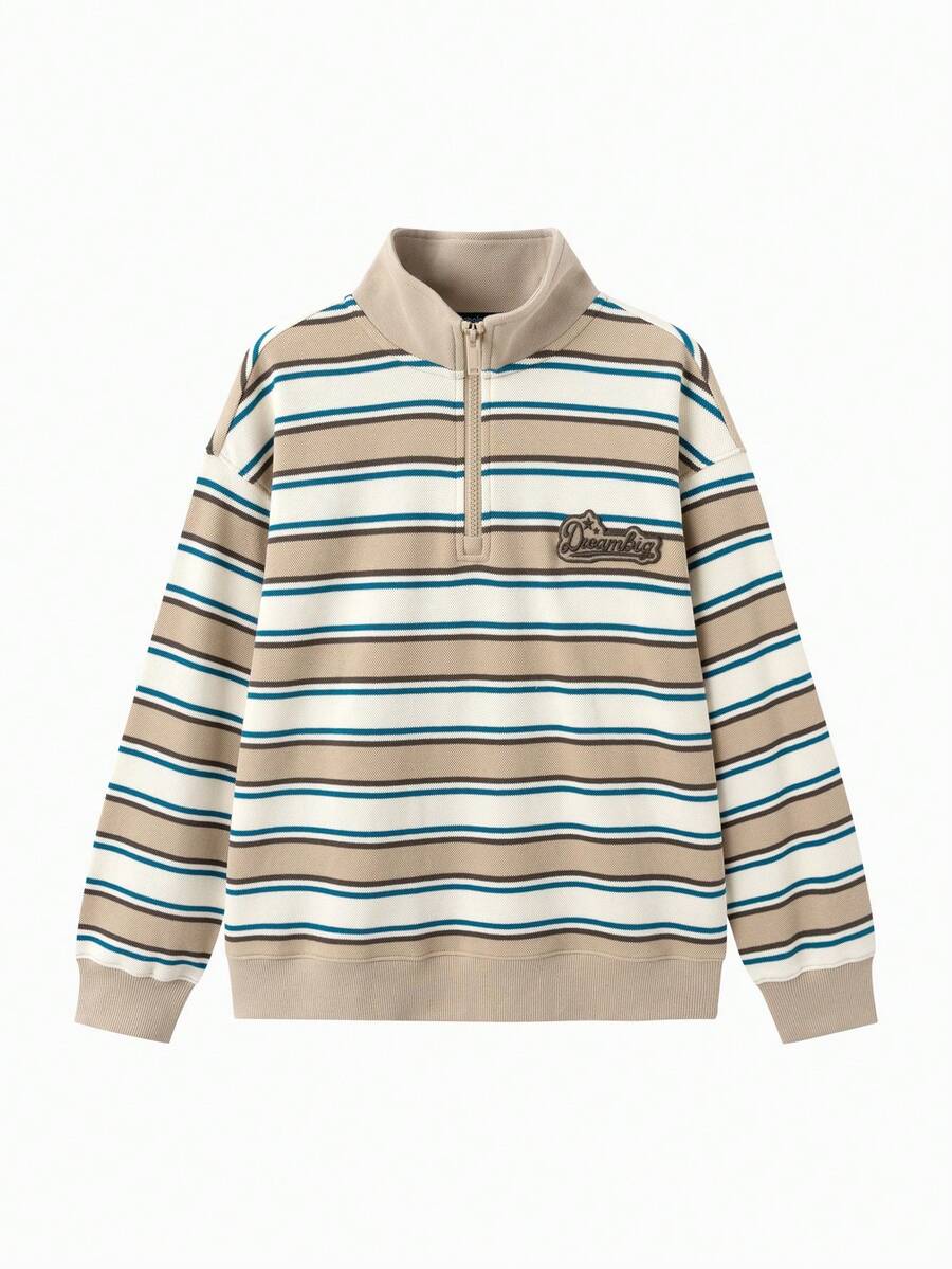 Balabala 2025秋季新款青少年男童条纹半拉链长袖卫衣 - 咖色調 - 查看 1