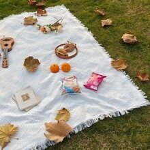 1 Pc Boho Style Picnic Mat Camping Blanket With Tassel Outdoor Camping Equipment Boho Style Tablecloth Sleeping Bag Moisture-Proof Mat Picnic Mat Suitable For Outdoor Picnic Holiday Party Decoration Bedroom/Living Room Decoration Outdoor Travel Valentine's Day Gift Home Decoration - White - View 14