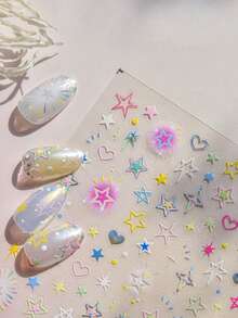 1 Stück süße farbige Stern Nagel Accessoires Aufkleber 5D Relief Metall Pentagramm Liebe selbstklebende Nagel Dekoration Nägel - Verschiedenfarbig - Übersicht 2