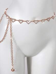 1 件时尚简约心形水钻合金腰链，女士连衣裙装饰