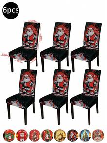 1 pieza/4 piezas/6 piezas/20 piezas Funda de silla impresa en seda de leche navideña, funda protectora elástica impresa para sillas, apta para oficina, sala de estar, hotel, sillas de eventos, árbol de Navidad, Papá Noel, muñeco de nieve, campana navideña