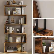 Librero Minimalista Estructura Geométrica En Forma De S - Marrón - Ver 8