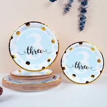 12/24/48 Set, Suitable For 1st, 2nd And 3rd Birthday Parties, Birthday Theme Parties, Includes Heat Press Pattern Paper Plates, Party Plates, Paper Plates. Includes 7-Inch And 9-Inch Plates, Accommodates Up To 48 People Gathering, Picnic Supplies, Birthday Party - Multicolor - View 7