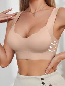 Lady's Seamless Push-Up Bra - Padded-Free Lifting V-Neck Camisole, Made Of Medium-Stretch Fabric With A Smooth Texture. This Lightweight-Structured Bra Serves As A Supportive Camisole, Ideal For Gym Wear. It Is A Stylish Piece Of Women's Lingerie. - Màu Khaki - Xem 2