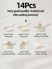 Juego de 14 piezas de utensilios de cocina, Juego de ollas y sartenes antiadherentes, Material de granito, Apto para cocina de inducción, Incluye sartén, olla cacerola, wok, olla cacerola extra grande, Libre de PFAS, PTFE, PFOA, PFOS