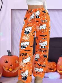 SANRIO 1pc  Plush Warm Fleece Fluffy Pants For Women, Cute & Comfortable For Autumn/Winter, Fall, Cozy - Orange - View 4