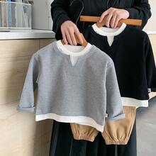 1件装男童二合一华夫格针织休闲绅士卫衣，秋季新款儿童时尚套头衫