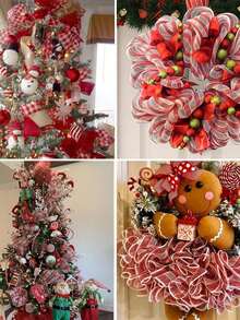 1Roll 10 Yards Christmas Mesh Ribbon For Wreaths, Christmas Tree Toppers, Beige White Gold Glitter Foil Decorative Mesh Rolls For DIY Wreath Bow Ribbon Christmas Tree Decor Seasonal Craft&Home Decor Christmas Decorations 2025 Room Decor Winter Christmas Decorations Home Christmas Gifts Christmas Decor