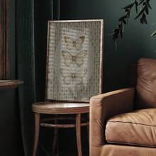 1pc Frameless Vintage Butterfly Print Cottagecore Wall Art With Antique Moth, Neutral Melancholy Insect Poster, Dark Academia Decor, Botanical Drawing For Bedroom, Frameless Ethereal Garden Canvas