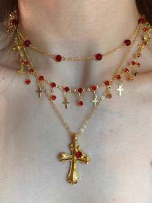 1pc Women's Cross Tassel Gold Metal Resin Punk Party Dress Accessory For Halloween