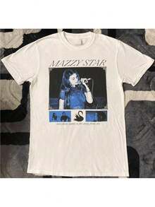 Men's Vintage Mazzy Star Influence Indie Music Tee - Soft Cotton Band Shirt With Retro Singer Graphic, White T-Shirt For Concerts, Casual Wear & '90s Retro Style - Machine Washable Loose Fit Crewneck, Everyday Outfit, Breathable Fabric, Musicthemed Apparel, Streetwear Enthusiasts - 白色 - 查看 2