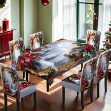 1/4/5/6/7/36pcs Winter Pine Tree & Holly Berry Print Chair Cover/Seat Cushion Set, Suitable For Indoor Home, Restaurant, Hotel, Ideal Choice For Modern Daily Decor. Tablecloth Fits Square Dining Table, Elastic Chair Covers Are Washable.