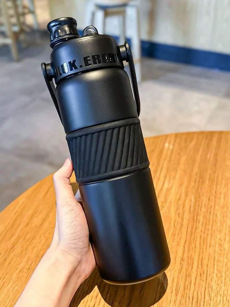 Thermal Bottle With Stainless Steel Handle Gym/Fitness 600/800ml A18 - màu đen - Xem 1