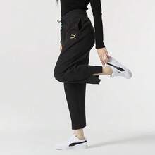 Puma 女款 2026 春季新款基础款时尚休闲运动裤，舒适抓绒慢跑裤，开衩裤脚，627271-01 - 黑色 - 查看 3