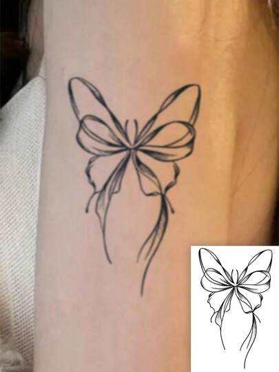 3-7 天临时纹身贴纸，1 件 PVC 中国风水墨画蝴蝶图案纹身贴纸，适用于锁骨、手臂、哥特式防水防汗临时纹身，适合日常使用的身体艺术纹身