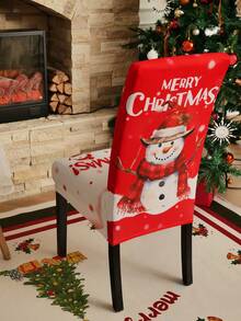 1 pieza/4 piezas/6 piezas/20 piezas Funda de silla impresa en seda de leche navideña, funda protectora elástica impresa para sillas, apta para oficina, sala de estar, hotel, sillas de eventos, árbol de Navidad, Papá Noel, muñeco de nieve, campana navideña