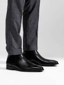 VOSTEY SHOESMORE Men's Leather Chelsea Boots Polished Leather Dress Black Boots Stylish Classic Retro Slip On Boots For Men - AMY8156A-đen - Xem 2