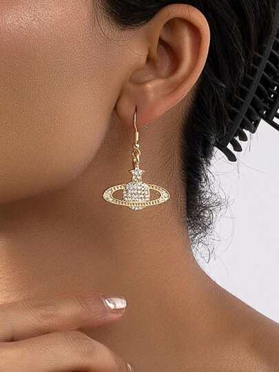 1 paire de boucles d'oreilles pendantes avec pendentif planète strass, convient pour un port quotidien