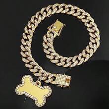 Hillban Dog Chain Golden Diamond Collar With Pet ID Jewelry Tags Rhinestones Stainless Steel Metal Link Collar Walking Chain Necklace For Puppy Boys Girls Small Dogs(8 Inch) - 8 inch - 查看 3