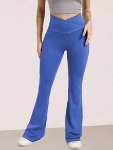 RUNONWHEELS 5 Women's Seamless Yoga Outdoor Flare Pants, High Waist Tummy Control Lifting Pants - Royal Blue - View 3