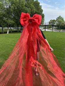 红色大蝴蝶结圣诞派对装饰，巨型圣诞蝴蝶结派对背景装饰，大型欧根纱巨型蝴蝶结悬挂装饰，适用于圣诞节、婚礼派对、家居装饰、圣诞装饰、房间装饰、冬季圣诞装饰、家居圣诞礼物、圣诞装饰