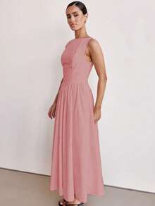 MODA MO, REF: H978 Women's Dress, Long Dress, Sleeveless, Round Neckline, High Waist, Backless, Zipper Dress, Slim Model, A-Line Dress, Elegant, Modern, Light, Comfortable, Versatile, Refined Look, Casual Chic Dress, Event Dress, Sophisticated Look, Summer Dress, Quality Finish, Feminine Style. - 淺粉色 - 查看 4
