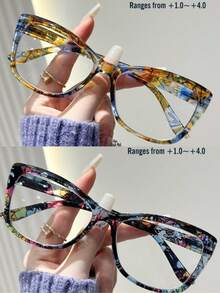 Rivsar Unisex Reading Glasses, New Gradient Floral Fashion Big Cat Eye Shaped Spring Leg Frame, Suitable For Daily Wear, Sports, Anti-Slip, Computer Use, Comfortable Reading, Anti-Eye Fatigue, Convenient Carry Design Fits Various Face Shapes, Available In Yellow-Blue, Tea-Red, Yellow-Green, Black-Red, Black-Blue, Multiple Colors, 7 Diopter Options, Great For Christmas Gift - Transparent - View 46