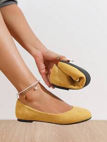 1 Pair Women's Faux Suede Microfiber Ballet Flats - Multi - Color Slip - On Round Toe Flats For Casual Daily Wear, Office & Weekend Outings - 黃色 - 查看 3