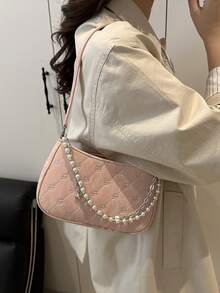 2025 New Pearl Chain Crossbody Bag, Women's Shoulder Bag, Compact Minimalist Commuter Bag, Sweet & Cute Summer Square Bag - Pink - View 12