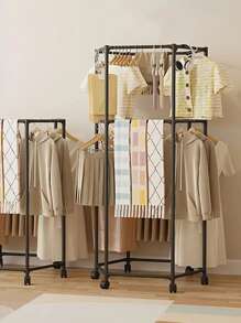 6-Sided Rotating Clothes Rack With Wheels - Sturdy Metal Tube, Freestanding Hanger, Portable Design, Efficient Clothing Storage And Display, Black/White, Laundry Room Organizer | Hexagonal Design | Metal Structure, All-Season Laundry Organizer | Hexagonal Shape - Multicolor - View 13