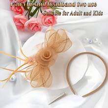 Unpifolov Fascinators Hats Flower Mesh Feathers Headband Tea Party Wedding Derby Cocktail Hair Clip Headwear Girls Women - 深黃色 - 查看 5