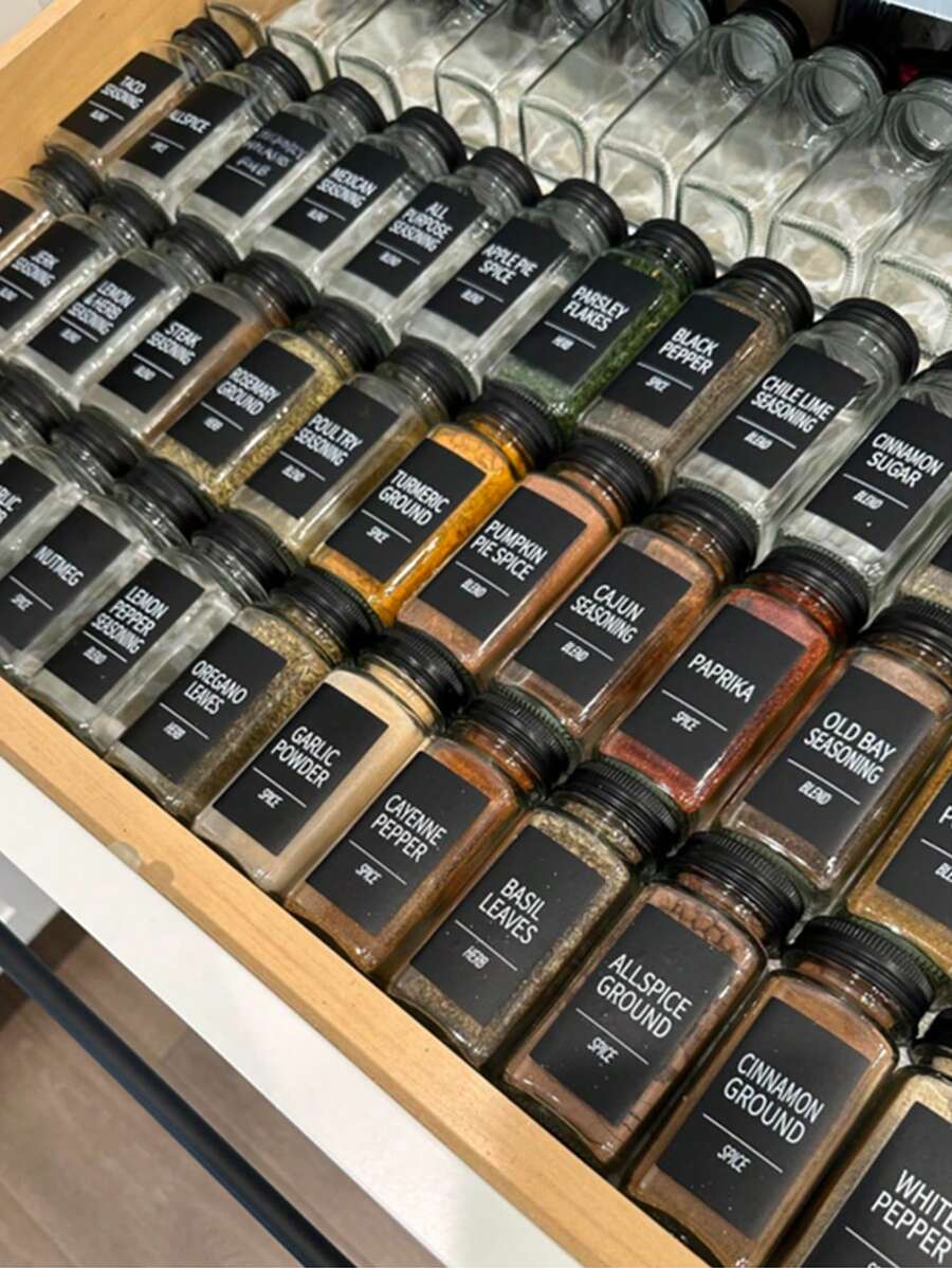12Pcs 24Pcs 4oz/120ml Glass Spice Jars With Lids Labels, Spice Jars Set, Empty Spice Containers And Square Spice Bottles For Kitchen And Seasoning - Clear - View 1