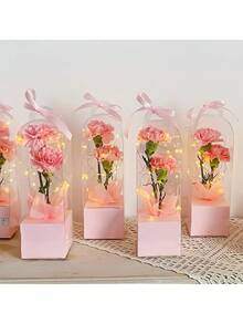 10pcs Portable Transparent Flower Box, Plastic Bouquet Packaging Boxes, Determine, Birthday, Wedding - Multicolor - View 3