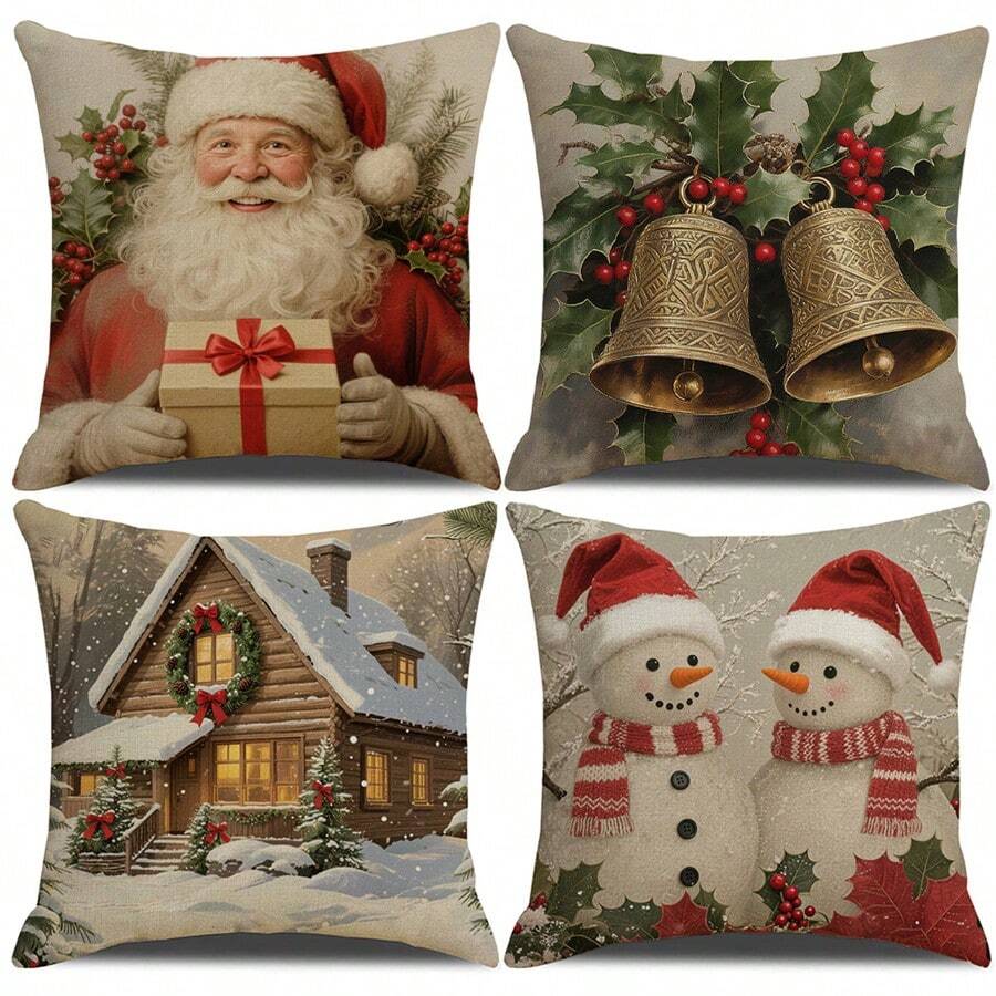1/4pcs, Buffalo Plaid Christmas Throw Pillow Covers, 45*45cm Christmas Tree And Truck Decor Cushion Covers, Farmhouse Winter Holiday Believe Prints Decor Pillowcases, For Porch Patio Couch Sofa Living Room Outdoor, Home Decor, Without Pillow Inserts Christmas Decorations Christmas Decoration Christmas Decorations Home Room Decor