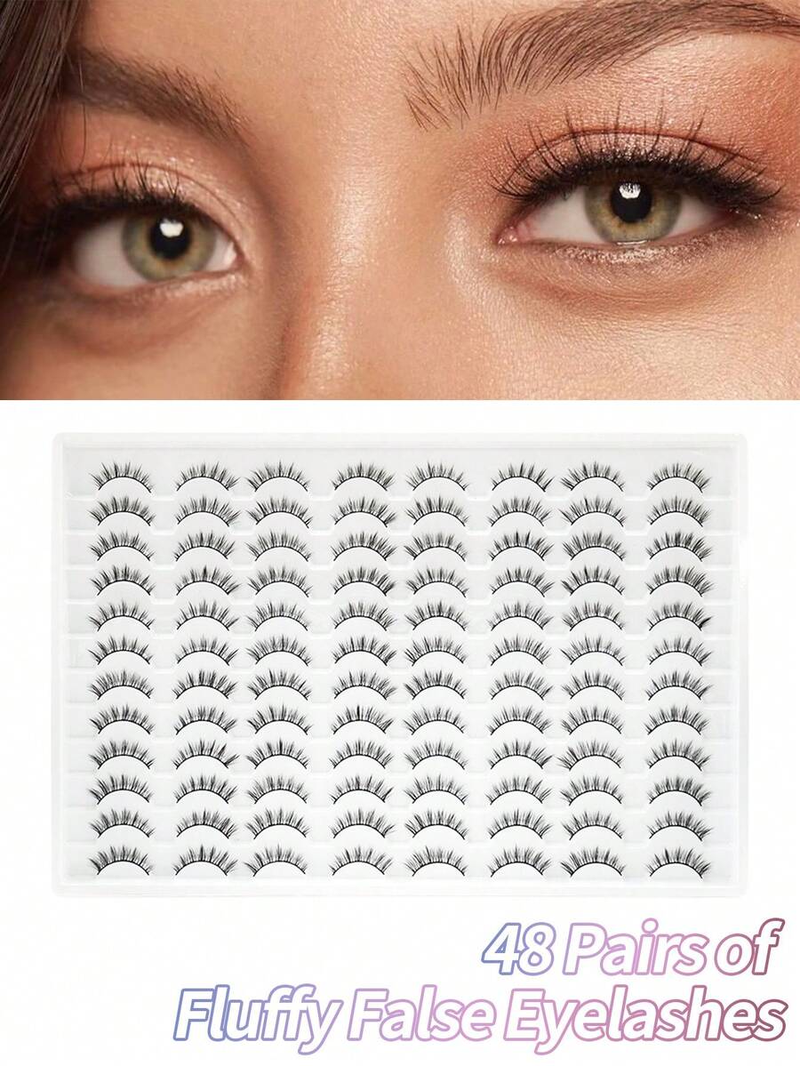 48 Pairs Of Ultra Large Capacity False Eyelashes, Naturally Slender, Soft, And Lightweight. False Eyelashes Are Naturally Reusable And Suitable For All Occasions. Comic Eyelashes Are Suitable For Wearing In All Occasions - Mi tự nhiên - Xem 1