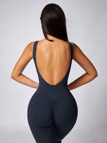 MASKERT 女士瑜伽连体裤，无袖运动连体裤，速干高弹夏季连体裤 - Iron Gray - 查看 4