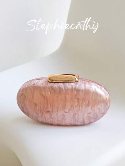 STEPHIECATHY 奢华品牌优雅女士亚克力磁扣手拿包纯色椭圆形可容纳手机独家设计长链晚宴包非常适合晚宴鸡尾酒会