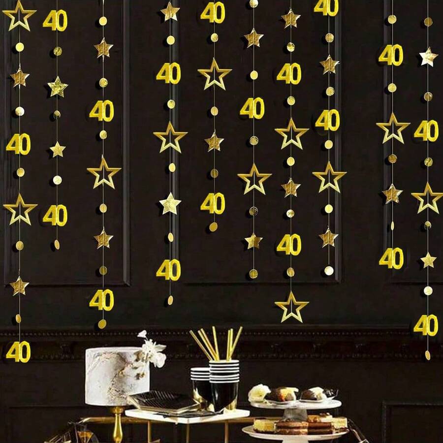 2pcs 40th Birthday Decorations Number 40 Circle Dot Twinkle Star Garland Hanging Streamer Bunting Banner Backdrop For 40 Year Old Happy Birthday 40th Anniversary Forty Party Supplies - Multicolor - View 1