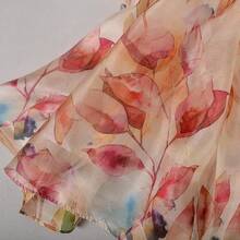 100% Mulberry Silk Scarf For Women Lightweight Long Scarves Beach Wraps Cover Up -Travel Photography Scarfhalloween - Beige Pink Floral - 查看 8