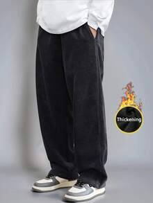 男士加厚灯芯绒裤 - 冬季保暖宽松直筒裤，带抓绒