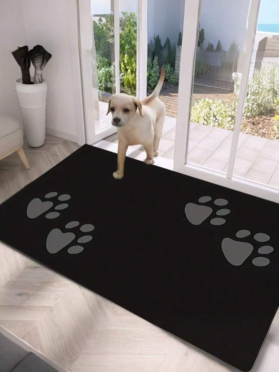 1pc Black Dog Paw Print Doormat, Cute Doormat, Doormat, Small Rug, Welcome Mat, Carpet, Floor Mat, Outdoor Doormat, Kitchen Rug, Home Decor, Front Door Mat, Area Small Rug, Outdoor Mat, Home Decor, Area Rug, Garden Rug, Washable Carpet