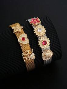 1 pezzo Set di braccialetti in acciaio inossidabile fai-da-te con ciondoli a forma di lettera, petalo, cuore, foglia - Bianco K - Visualizzare 7