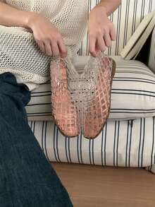 XIXITIAO 1 Đôi dép sandal lưới hở mũi thời trang thoải mái, giày bệt hở mũi, giày sandal thiết kế độc đáo, giày lười lưới đế mềm chống trượt, trang phục ngoài trời/nghỉ dưỡng - Trong suốt - Xem 9