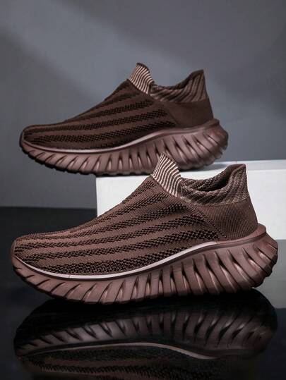 New Casual Shoes For Women, Comfortable Breathable Sports Shoes, Sock-Style Design For Easy On/Off, Versatile Casual Style Suitable For Various Occasions, Unisex/Couples/Women's New Arrivals, Thick Sole Fashionable Brown Elegant Sports Shoes/Women's New Arrivals