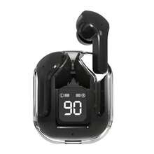 Auriculares inalámbricos TWS cabina espacial - sonido cristalino, diseño transparente con pantalla digital LED, espera ultra larga, control de volumen táctil, micrófono de condensador y batería de polímero de litio recargable para música y llamadas con manos libres, conectividad inalámbrica de moda transparente, compatible universalmente con todos los teléfonos inteligentes, disfruta de un sonido nítido y distinto con estilo - Negro - Ver 4